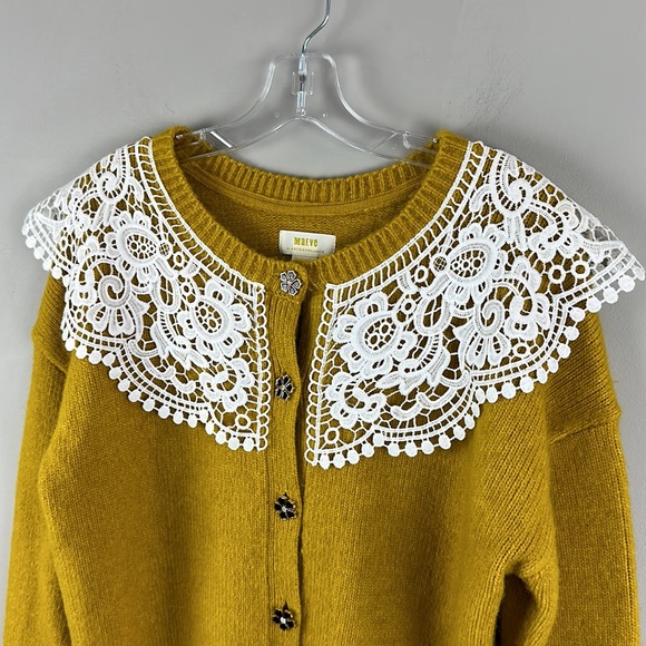 Maeve by Anthropologie Lace Collar Mustard Yellow Cardigan Size M - Picture 6 of 16